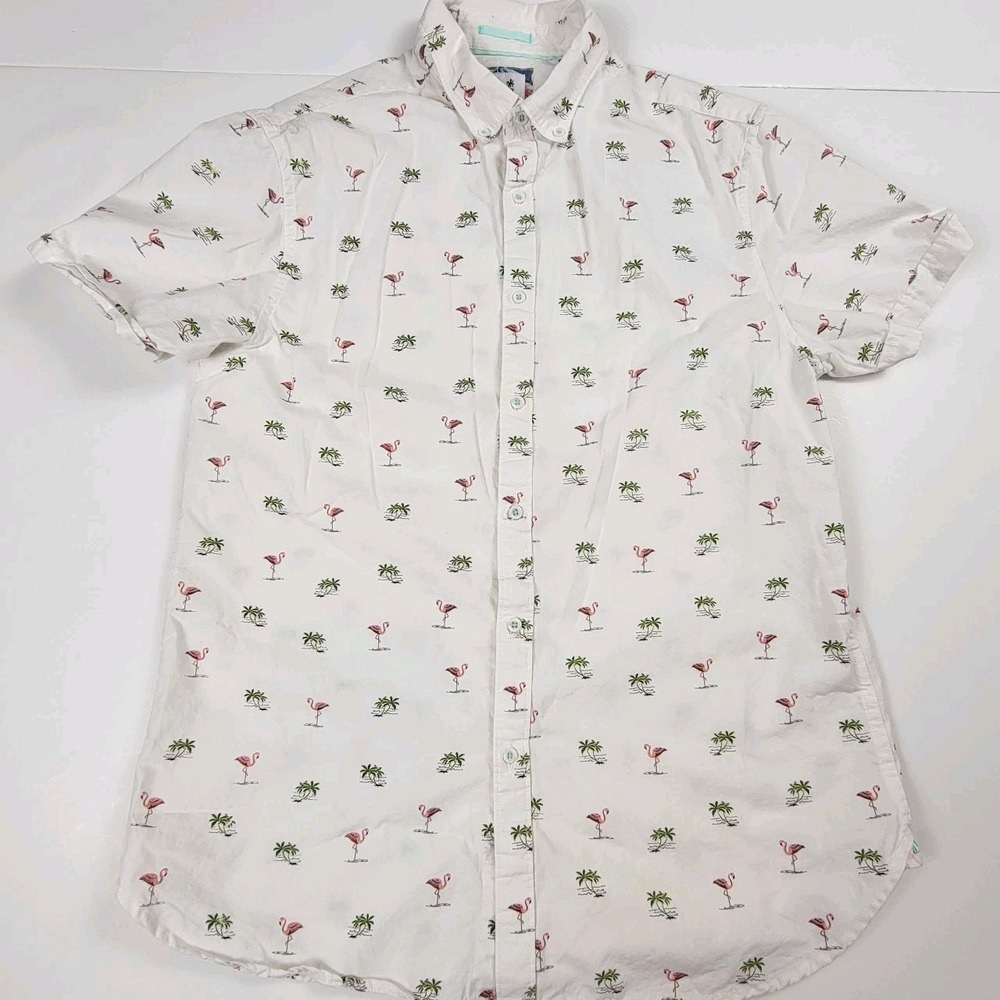 Denim & Flower Ricky Singh short Sleeve buttondown Size Medium Flamingo Print
